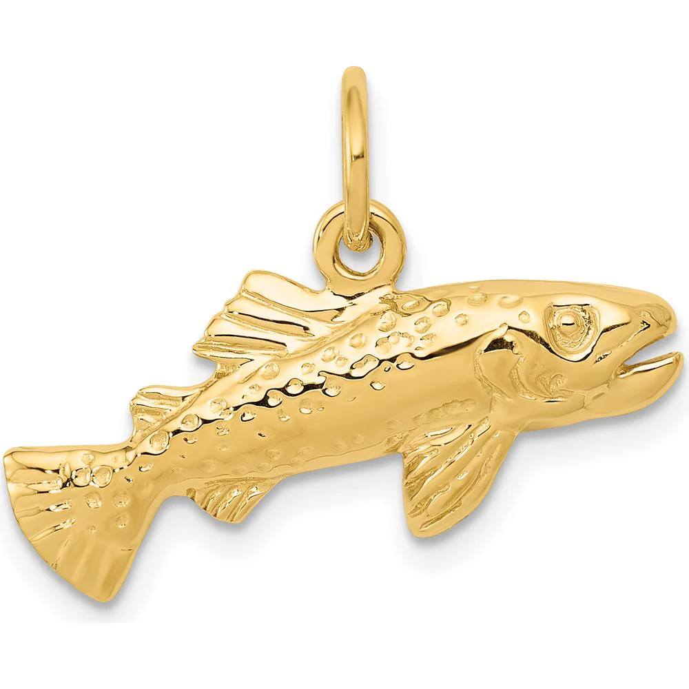 14K Yellow Gold Grouper Fish Pendant Charm - 13mm Length by Oro Pregiato