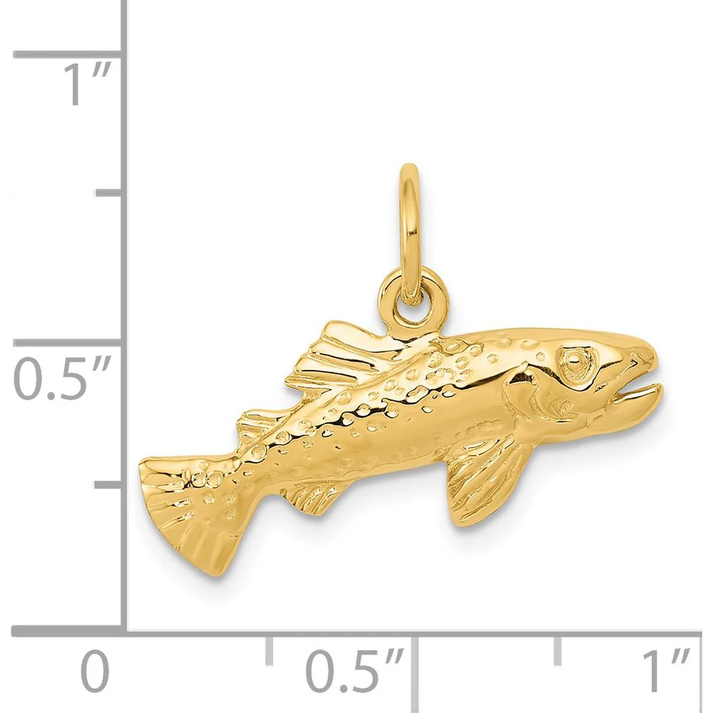 14K Yellow Gold Grouper Fish Pendant Charm - 13mm Length by Oro Pregiato - Image 4