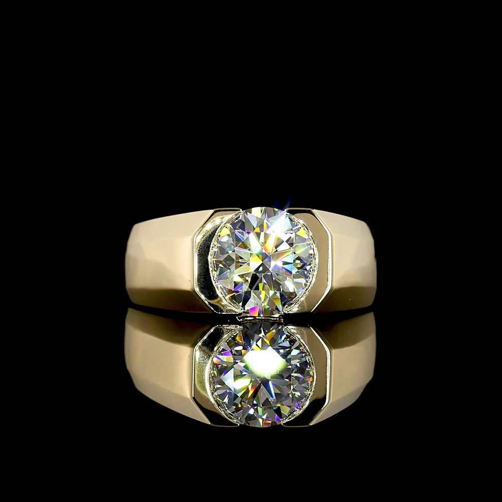14K Yellow Gold Half-Bezel Round Lab Diamond Solitaire Ring - 2.56 Carat E-F VVS1 - Covaloro Fine Jewelry