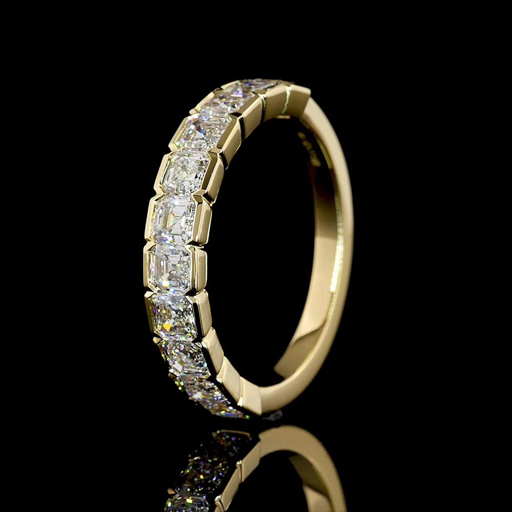 14K Yellow Gold Half Eternity Band with 11 Half Bezel Set Asscher Cut Lab Diamonds - 1.60 Carats Total Diamond Weight - Covaloro Fine Jewelry - Image 4