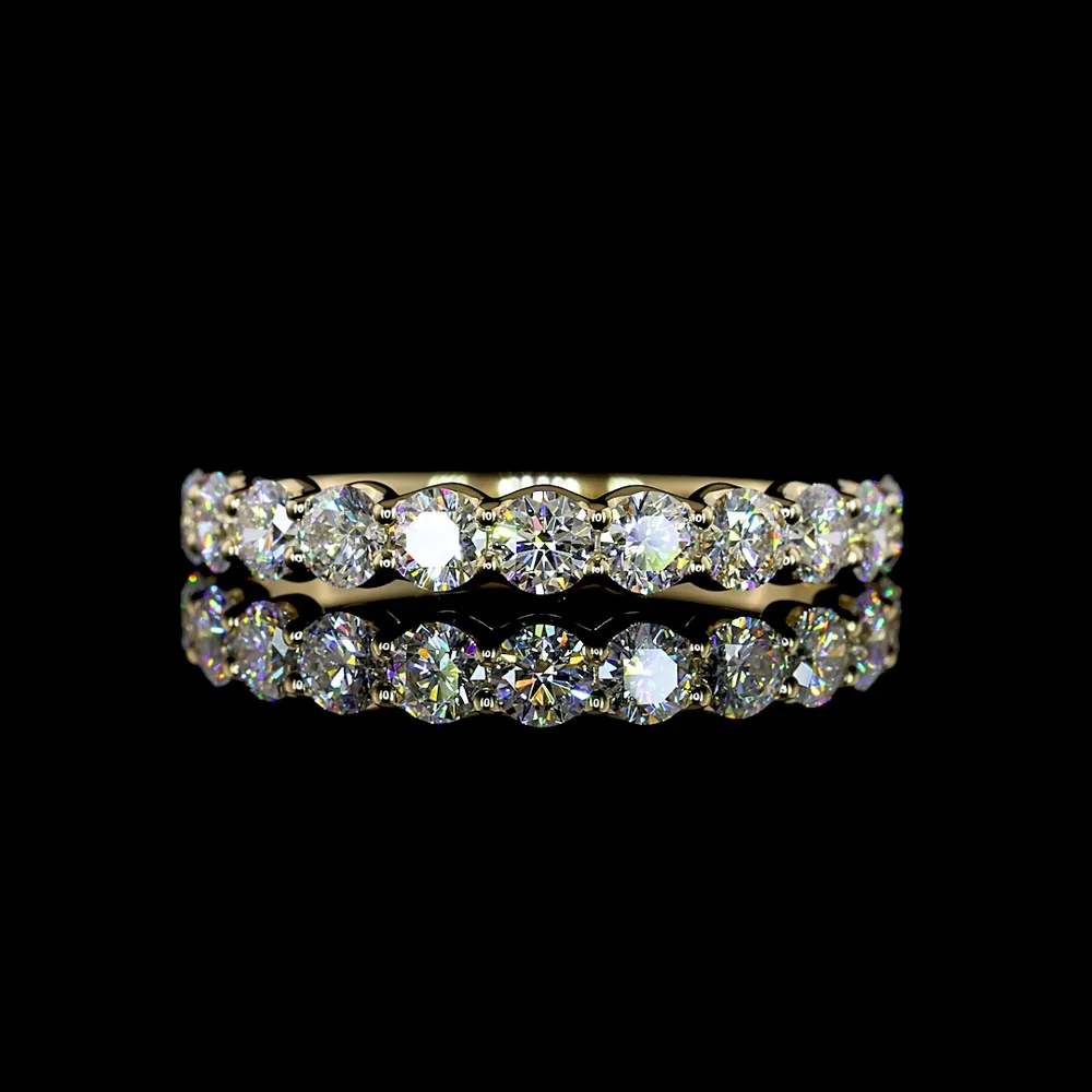 14K Yellow Gold Half Eternity Band with 11 Prong-Set Round Brilliant Cut Lab Diamonds - 1.00 Carat Total Diamond Weight - Covaloro Fine Jewelry