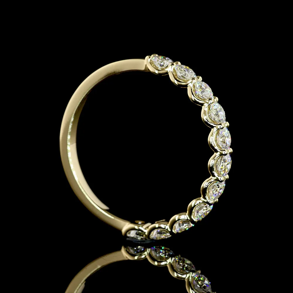 14K Yellow Gold Half Eternity Band with 11 Prong-Set Round Brilliant Cut Lab Diamonds - 1.00 Carat Total Diamond Weight - Covaloro Fine Jewelry - Image 3