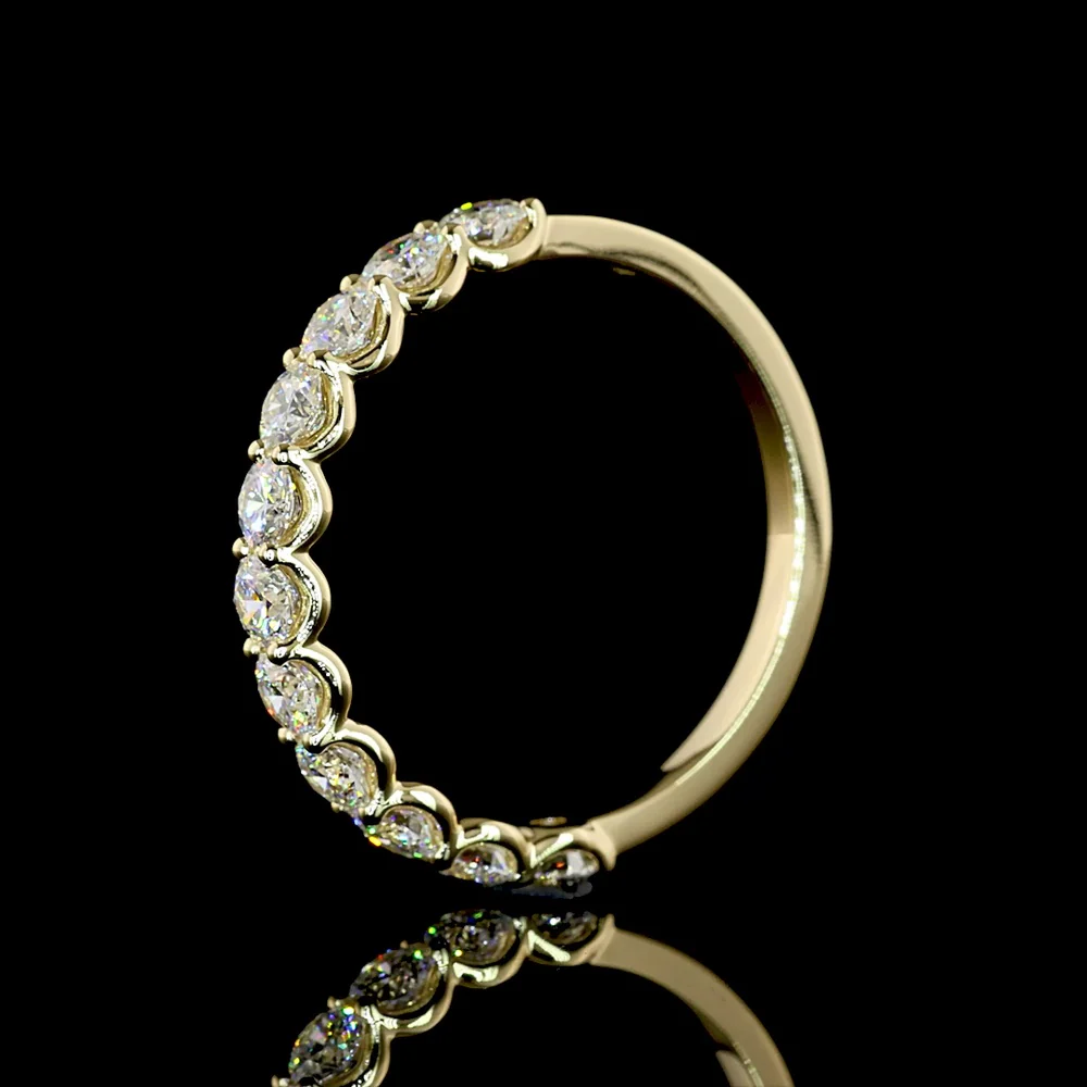 14K Yellow Gold Half Eternity Band with 11 Prong-Set Round Brilliant Cut Lab Diamonds - 1.00 Carat Total Diamond Weight - Covaloro Fine Jewelry - Image 4