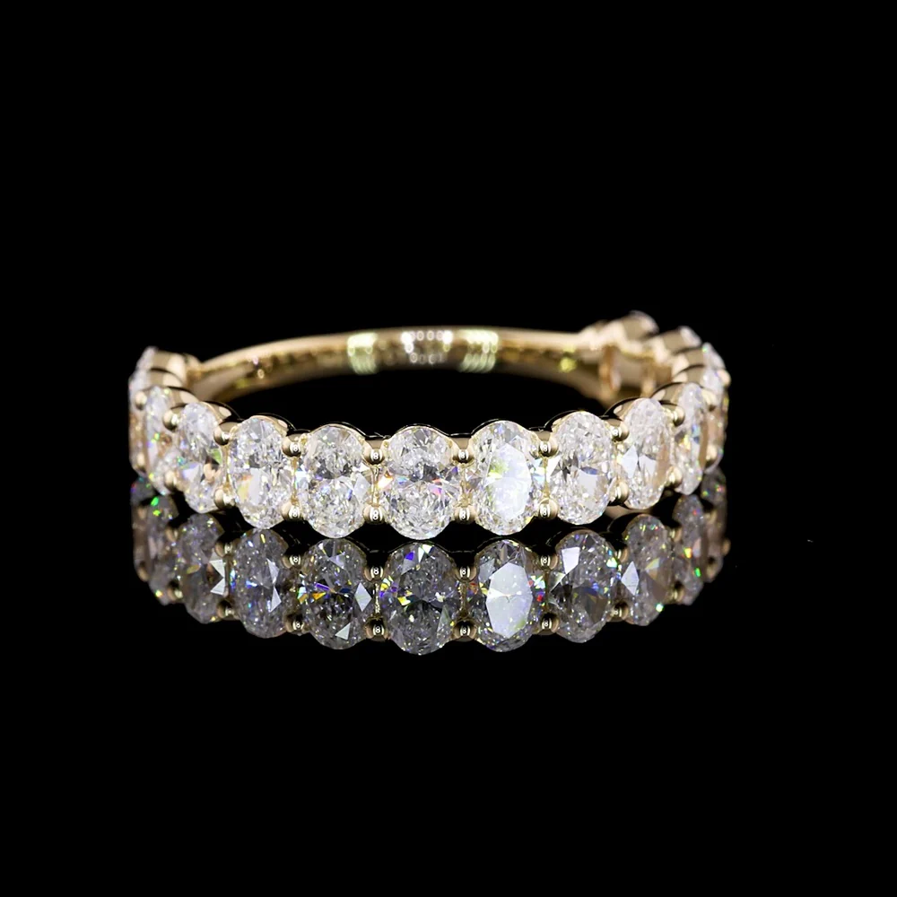 14K Yellow Gold Half Eternity Band with 15 Oval Cut Lab Diamonds, D VVS2 - 1.53 Carat Total Weight - Covaloro Fine Jewelry