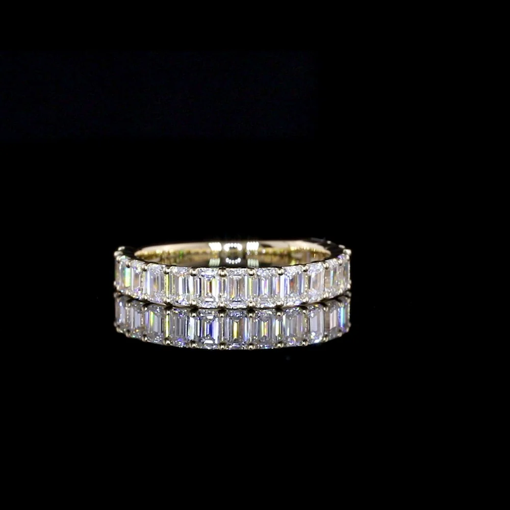 14K Yellow Gold Half Eternity Band with 17 Emerald Cut Lab Diamonds - 1.87 Carats Total Diamond Weight, E-F Color, VS1 Clarity - Covaloro Fine Jewelry