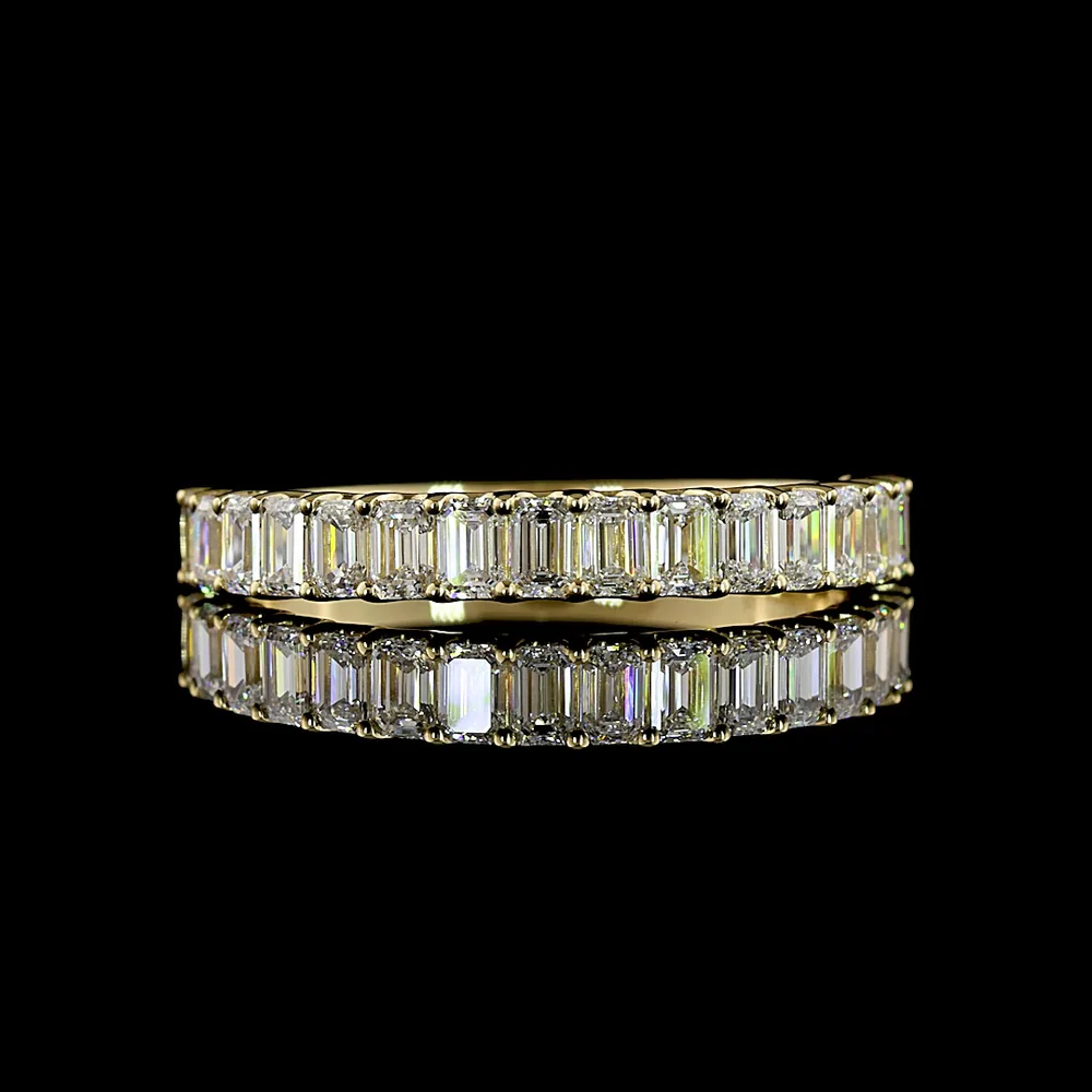14K Yellow Gold Half Eternity Band with 17 Emerald Cut Lab Diamonds in U-Prong Setting - 0.98 Carat Total Diamond Weight - Covaloro Fine Jewelry