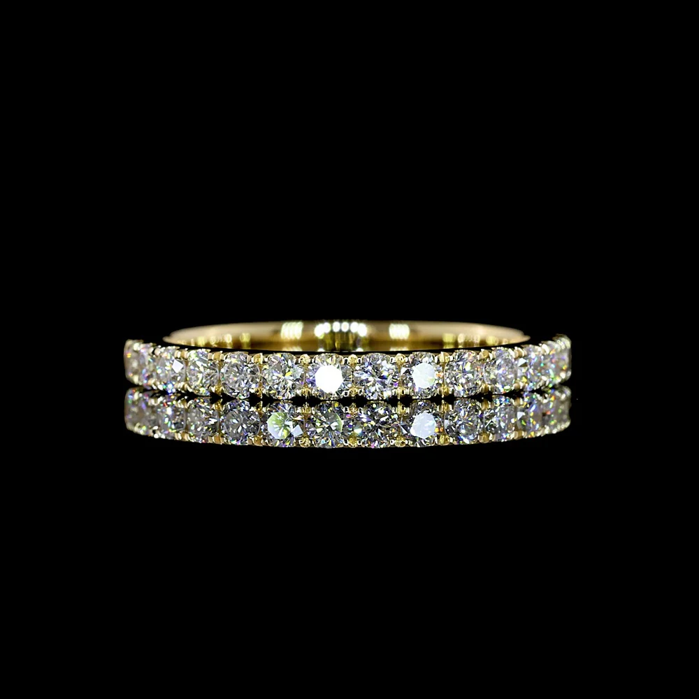 14K Yellow Gold Half Eternity Band with 17 Pave Set Round Lab Diamonds - 0.54 Carat Total Weight, E-F Color VS2 Clarity - Covaloro Fine Jewelry