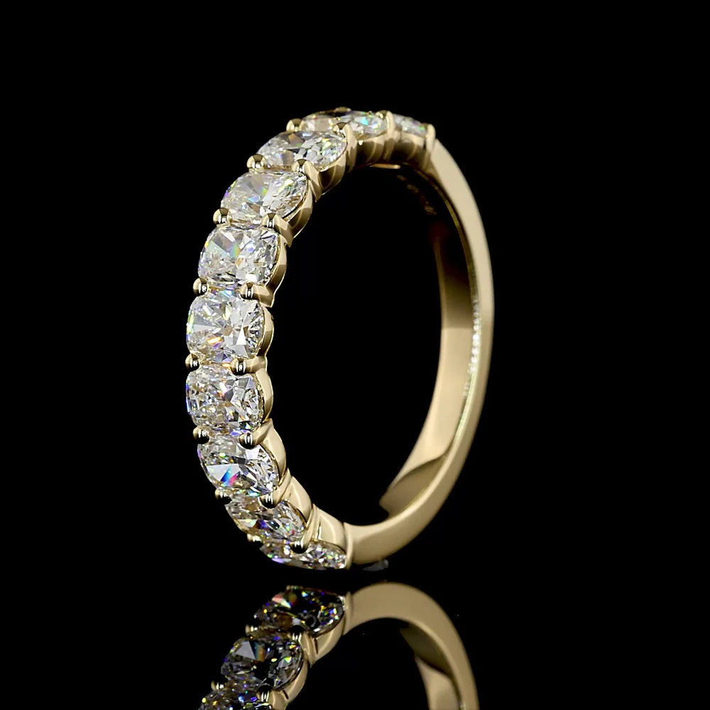14K Yellow Gold Half Eternity Band with 2.07 Carat Cushion Brilliant Cut Lab Diamonds - 10 Stones E-F VS Clarity - Covaloro Fine Jewelry - Image 4