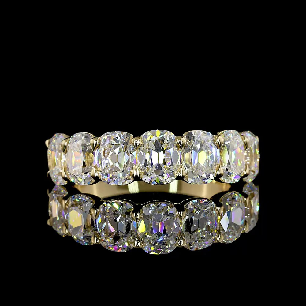 14K Yellow Gold Half Eternity Band with 7 Antique Cushion Cut Lab Diamonds - 3.68 Carat Total Weight, E-F Color VS Clarity - Covaloro Fine Jewelry