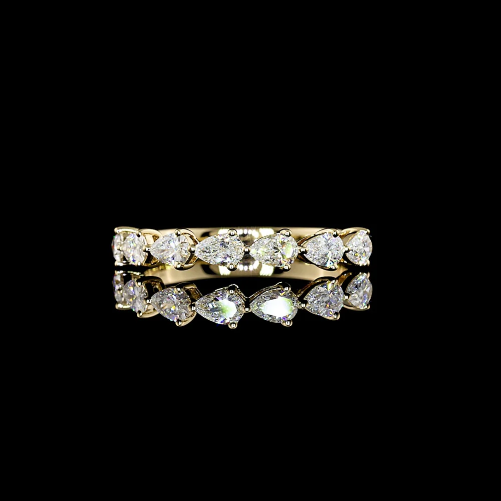 14K Yellow Gold Half Eternity Band with 7 East-West Pear Shaped Lab Diamonds - 0.62 Carat Total Diamond Weight, E-F Color VS Clarity - Covaloro Fine Jewelry