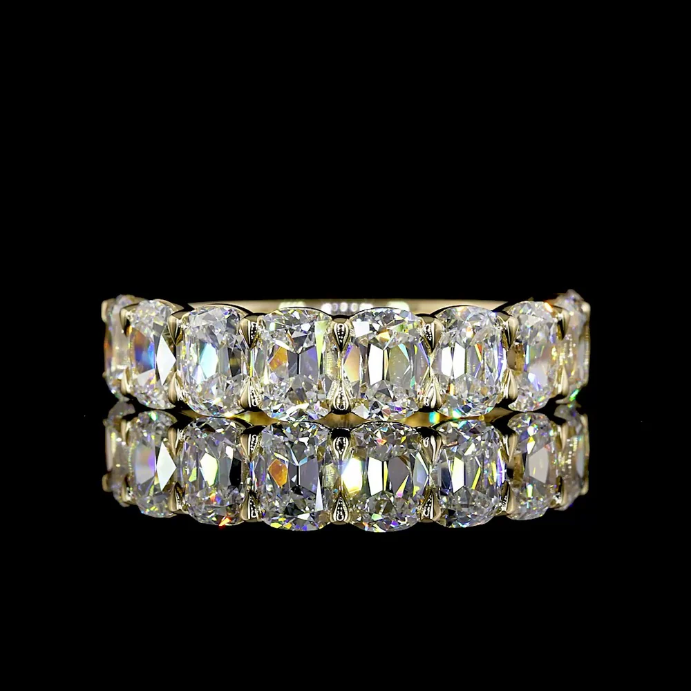 14K Yellow Gold Half Eternity Band with 9 Antique Cushion Cut Lab Diamonds - 3.36 Carats Total Diamond Weight - Covaloro Fine Jewelry