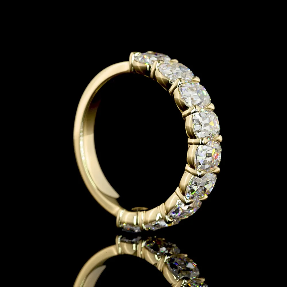 14K Yellow Gold Half Eternity Band with 9 Antique Cushion Cut Lab Diamonds - 3.36 Carats Total Diamond Weight - Covaloro Fine Jewelry - Image 3