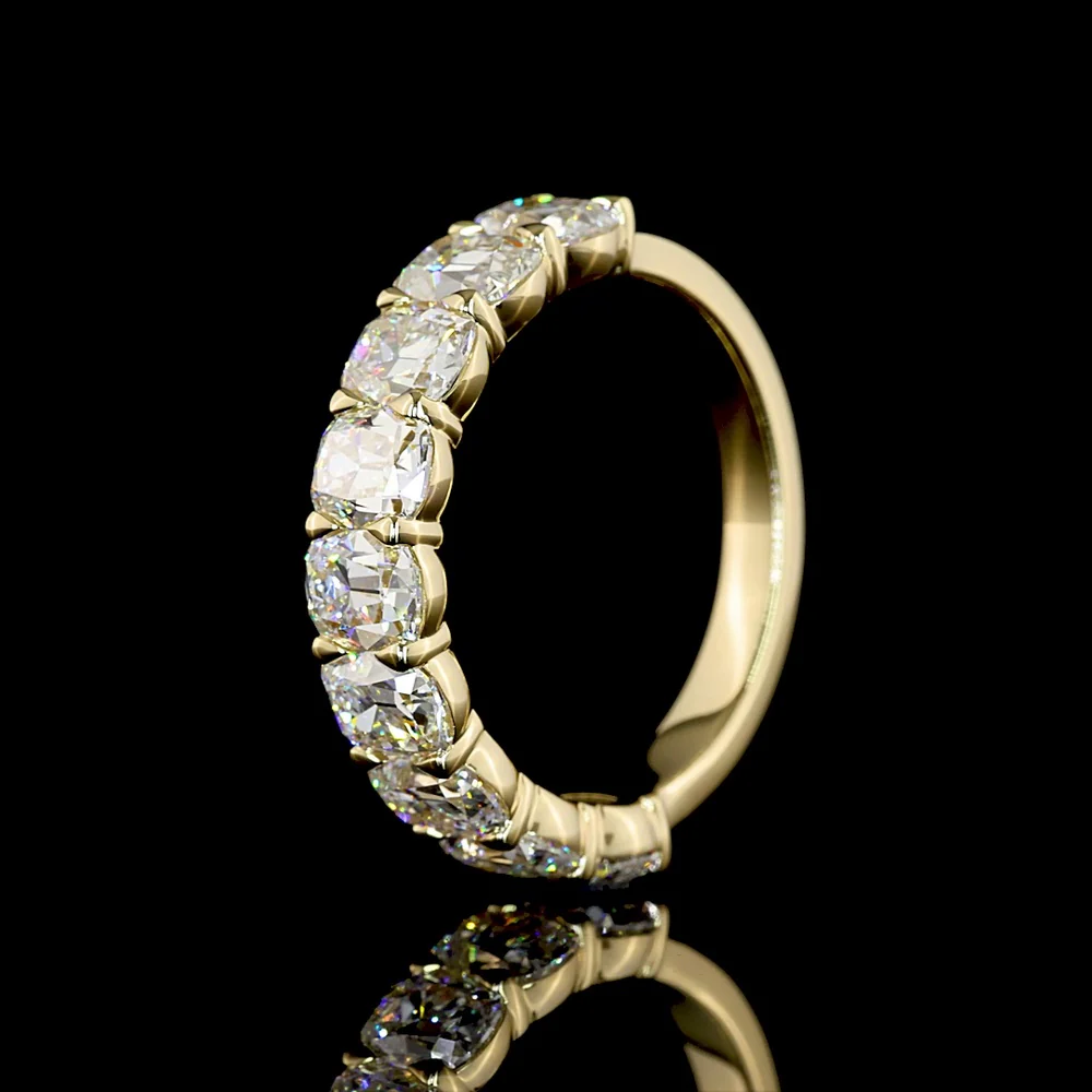 14K Yellow Gold Half Eternity Band with 9 Antique Cushion Cut Lab Diamonds - 3.36 Carats Total Diamond Weight - Covaloro Fine Jewelry - Image 4