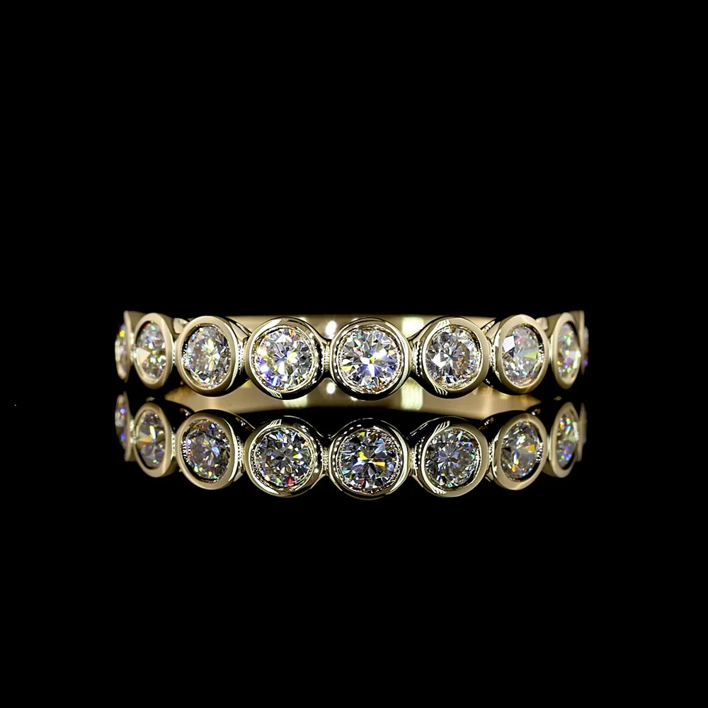 14K Yellow Gold Half Eternity Band with 9 Bezel Set Round Lab Diamonds - E-F VS - 0.65 Carats Total Diamond Weight - Covaloro Fine Jewelry