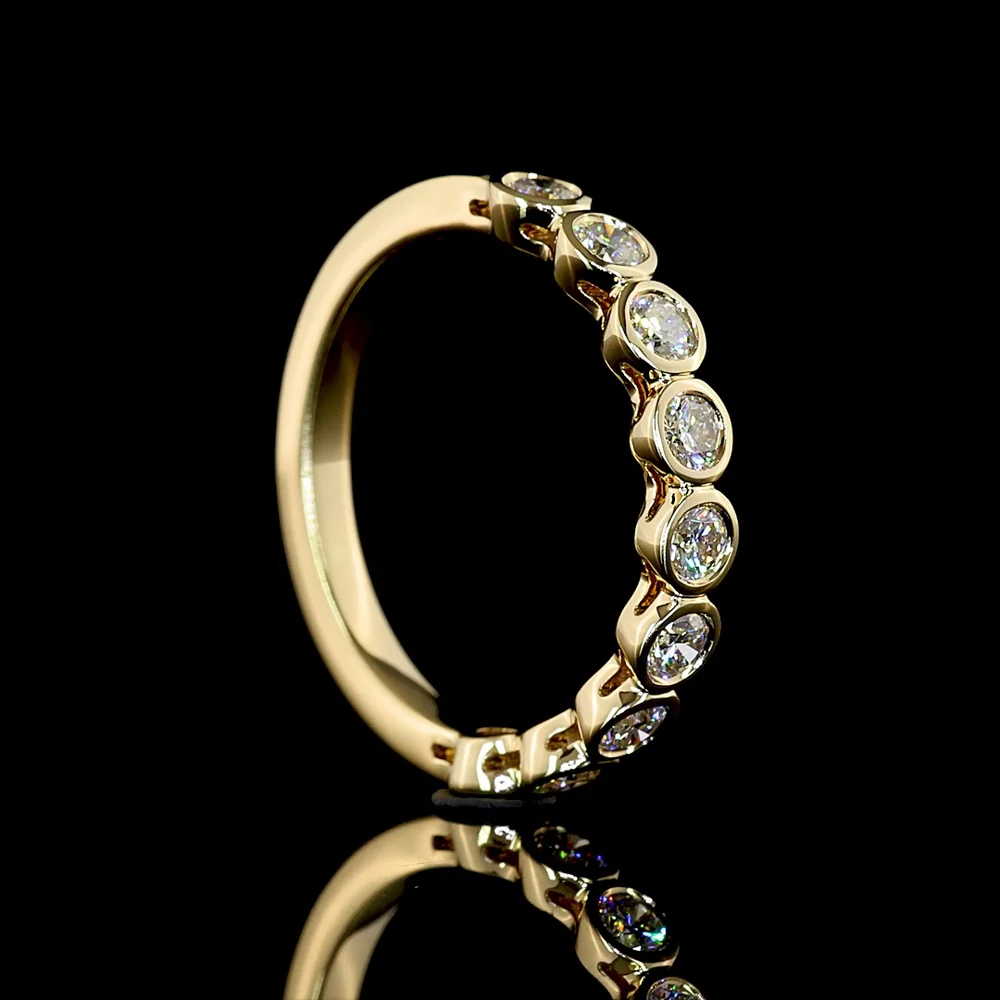 14K Yellow Gold Half Eternity Band with 9 Bezel Set Round Lab Diamonds - E-F VS - 0.65 Carats Total Diamond Weight - Covaloro Fine Jewelry - Image 3
