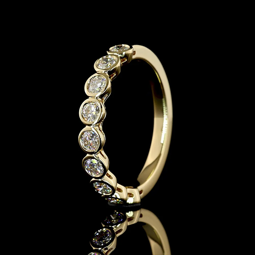 14K Yellow Gold Half Eternity Band with 9 Bezel Set Round Lab Diamonds - E-F VS - 0.65 Carats Total Diamond Weight - Covaloro Fine Jewelry - Image 4