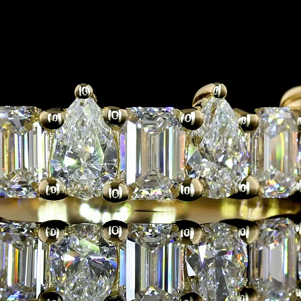 14K Yellow Gold Half Eternity Band with Alternating Emerald Cut and Pear Shape Lab Diamonds - 0.89 Carats Total Diamond Weight - Covaloro Fine Jewelry - Image 2