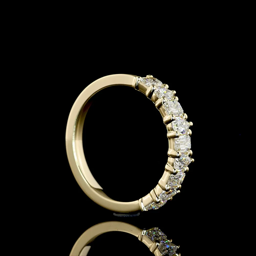 14K Yellow Gold Half Eternity Band with Alternating Emerald Cut and Pear Shape Lab Diamonds - 0.89 Carats Total Diamond Weight - Covaloro Fine Jewelry - Image 3