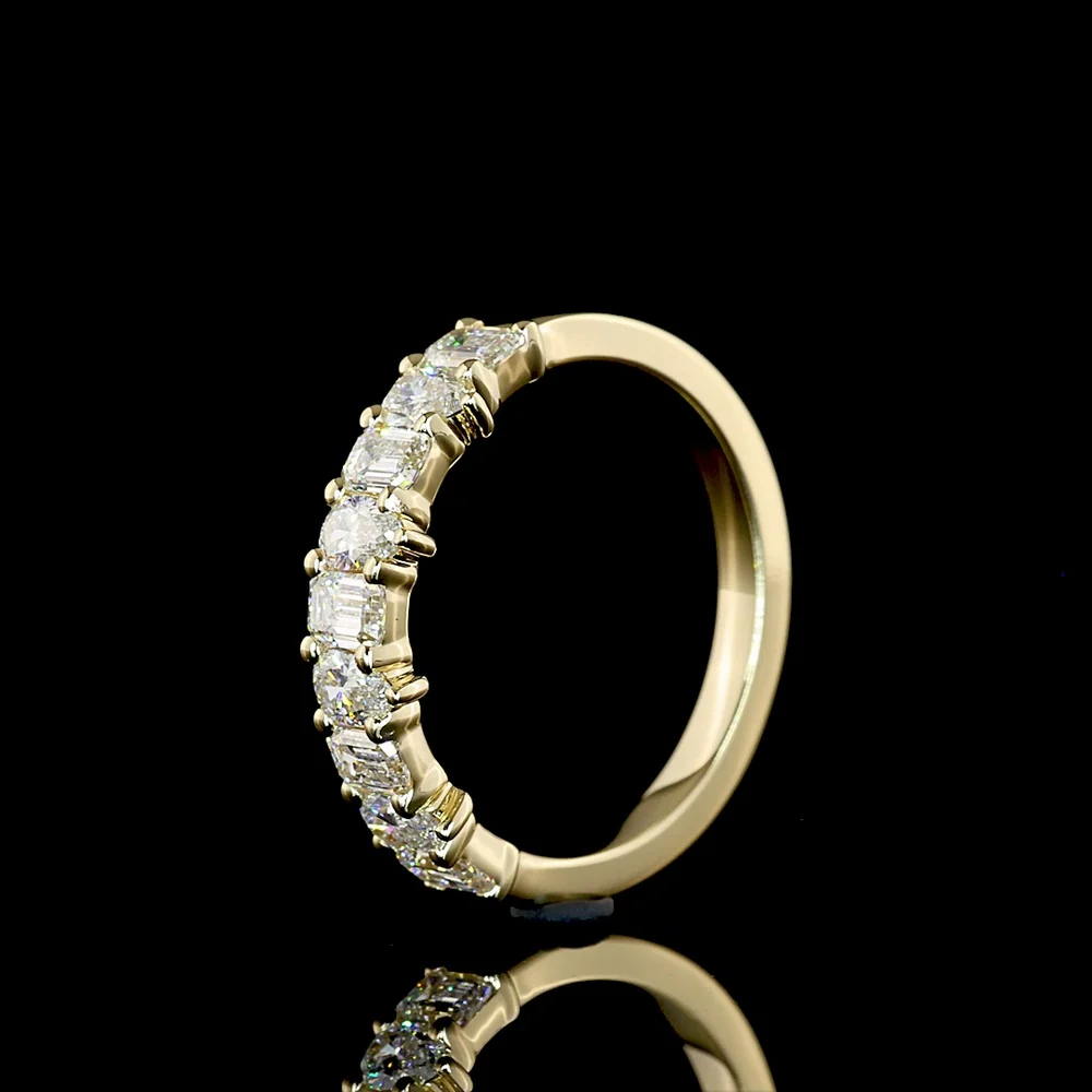 14K Yellow Gold Half Eternity Band with Alternating Emerald Cut and Pear Shape Lab Diamonds - 0.89 Carats Total Diamond Weight - Covaloro Fine Jewelry - Image 4