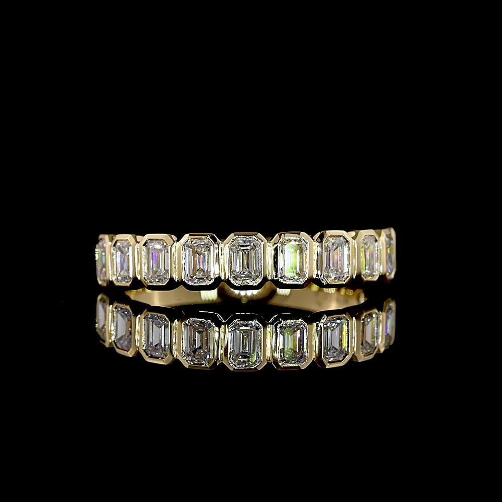 14K Yellow Gold Half Eternity Band with Bezel Set Emerald Cut Lab Diamonds - 11 Stones, 0.76 Carats Total Diamond Weight, E-F Color VS1 Clarity - Covaloro Fine Jewelry
