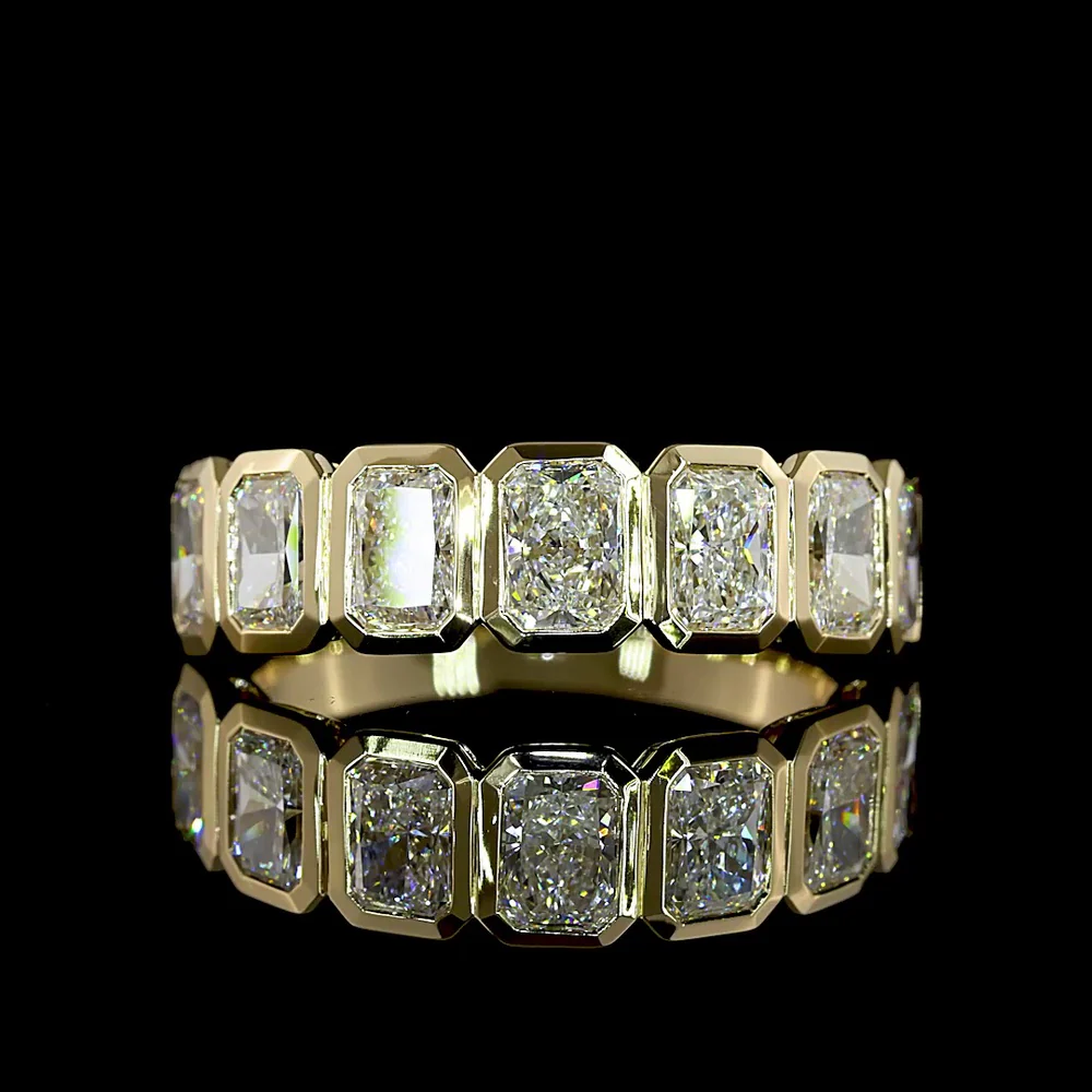 14K Yellow Gold Half Eternity Band with Bezel Set Radiant Cut Natural Diamonds - 1.98 Carat Total Weight, E-F Color, VS+ Clarity - Covaloro Fine Jewelry