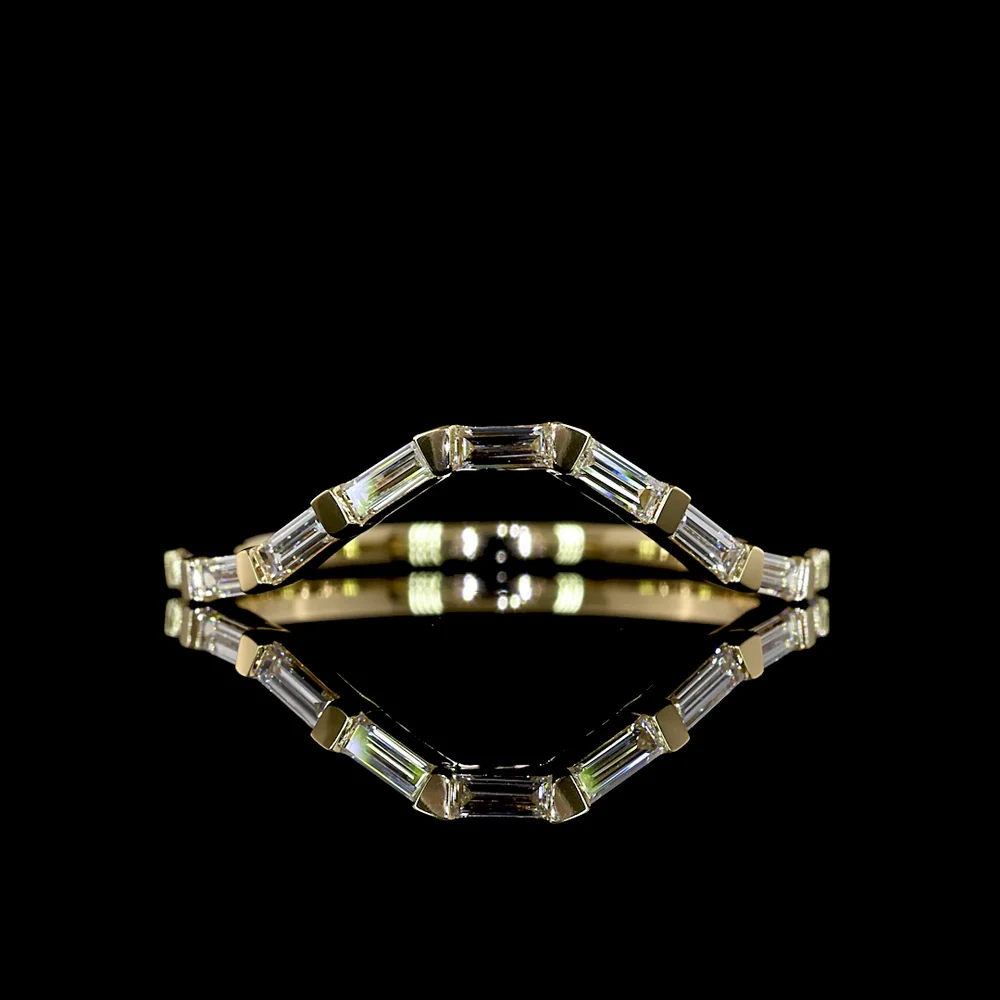 14K Yellow Gold Half Eternity Band with East-West Bezel Set Baguette Lab Diamonds - 0.30 Carats Total Diamond Weight - Covaloro Fine Jewelry