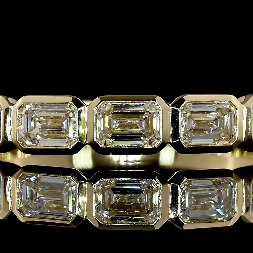 14K Yellow Gold Half Eternity Band with East-West Bezel Set Emerald Cut Lab Diamonds - 1.09 Carat Total Diamond Weight, E-F VS Quality - Covaloro Fine Jewelry - Image 2