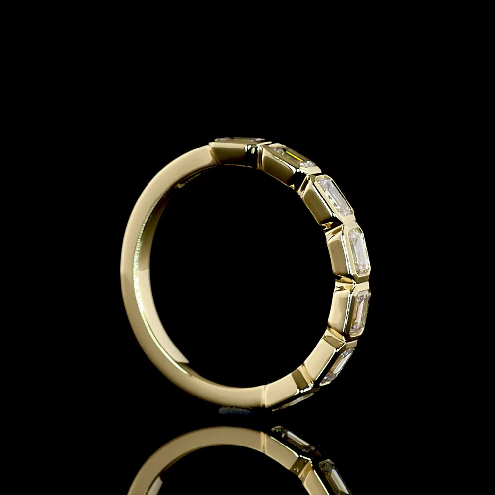 14K Yellow Gold Half Eternity Band with East-West Bezel Set Emerald Cut Lab Diamonds - 1.09 Carat Total Diamond Weight, E-F VS Quality - Covaloro Fine Jewelry - Image 3