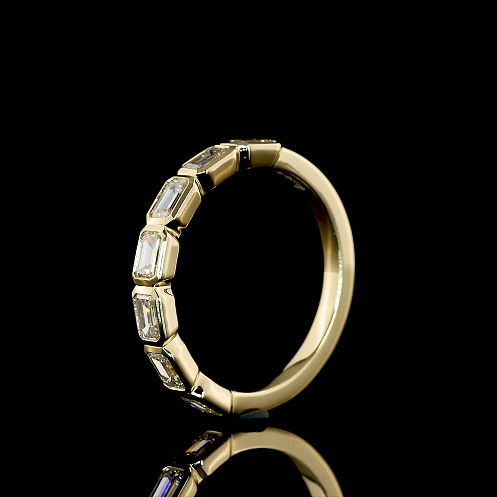 14K Yellow Gold Half Eternity Band with East-West Bezel Set Emerald Cut Lab Diamonds - 1.09 Carat Total Diamond Weight, E-F VS Quality - Covaloro Fine Jewelry - Image 4