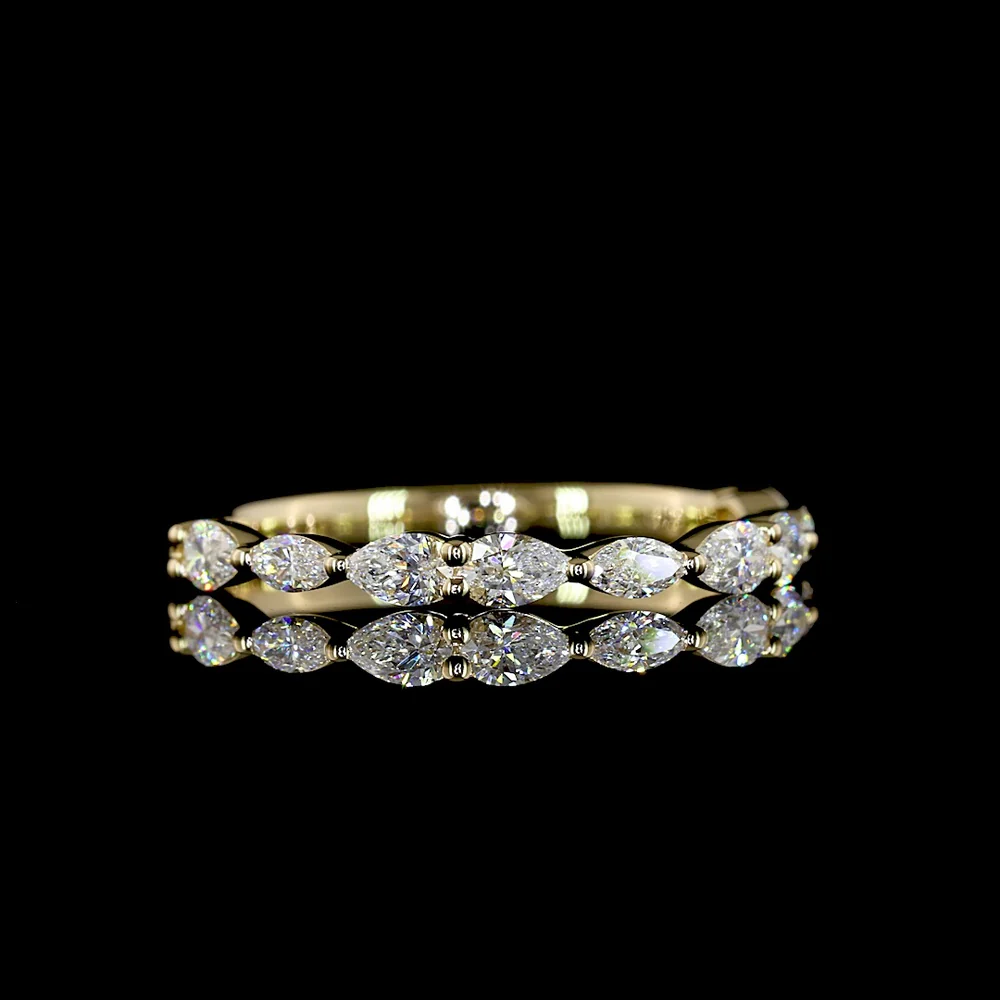 14K Yellow Gold Half Eternity Band with East-West Marquise and Pear Shape Lab Grown Diamonds - 0.40 Carat Total Diamond Weight - Covaloro Fine Jewelry
