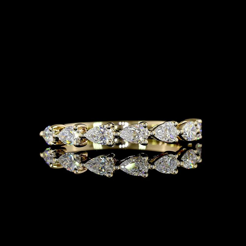 14K Yellow Gold Half Eternity Band with East-West Pear Shape Lab Diamonds - 0.63 Carats Total Diamond Weight - Covaloro Fine Jewelry