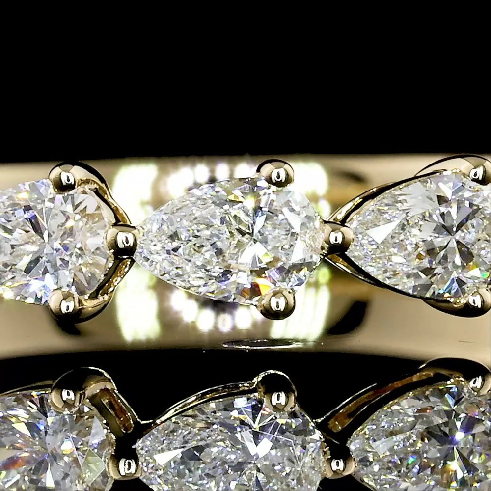 14K Yellow Gold Half Eternity Band with East-West Prong Set Pear Shape Lab Diamonds - 0.73 Carat Total Weight - Covaloro Fine Jewelry - Image 2