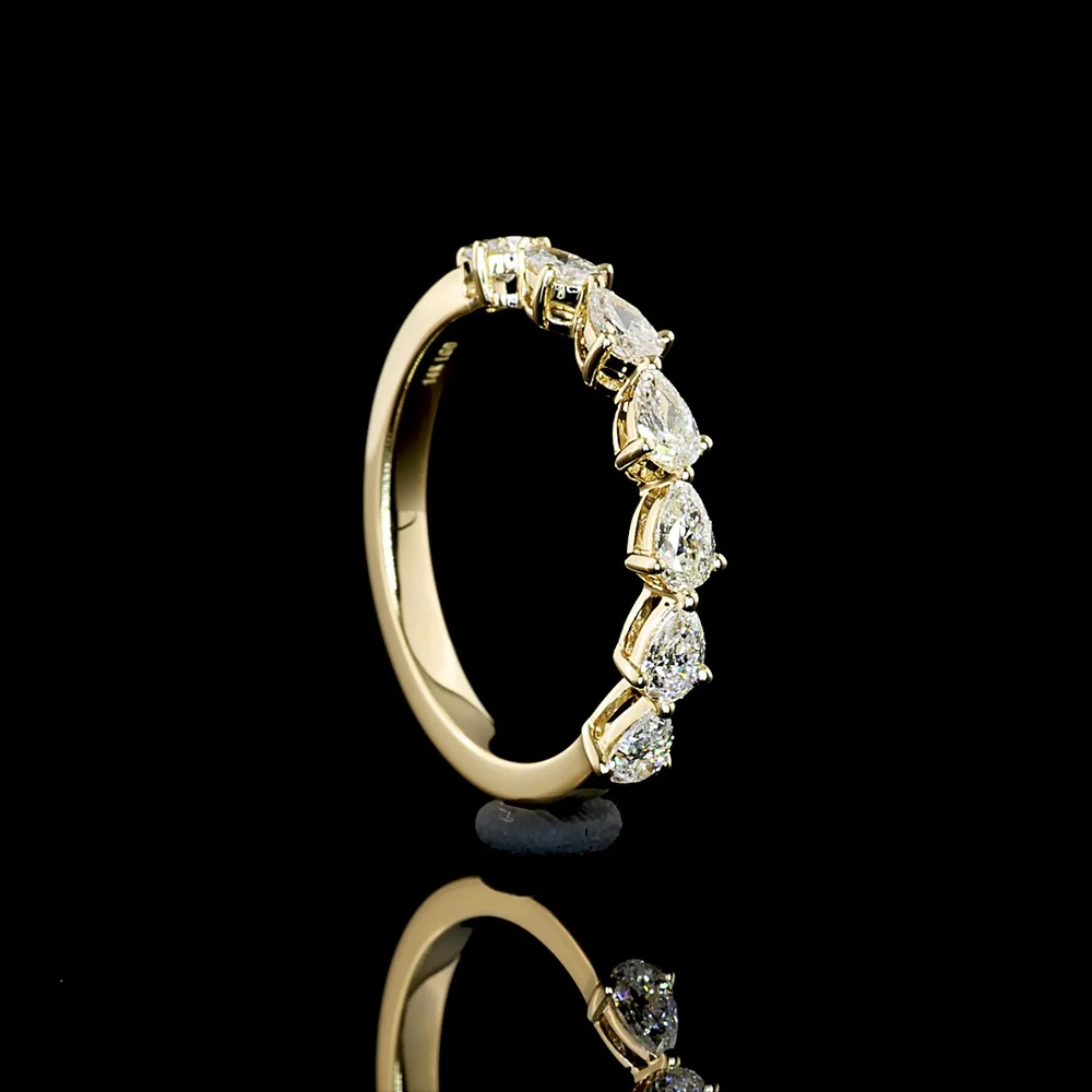 14K Yellow Gold Half Eternity Band with East-West Prong Set Pear Shape Lab Diamonds - 0.73 Carat Total Weight - Covaloro Fine Jewelry - Image 3