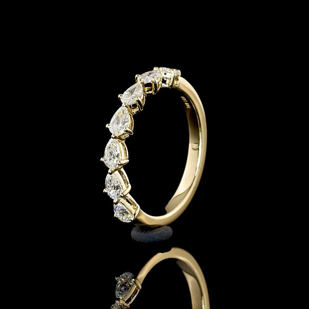 14K Yellow Gold Half Eternity Band with East-West Prong Set Pear Shape Lab Diamonds - 0.73 Carat Total Weight - Covaloro Fine Jewelry - Image 4