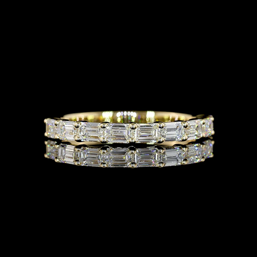 14K Yellow Gold Half Eternity Band with East-West Set Emerald Cut Lab Diamonds - 0.93 Carat Total Weight, E-F Color, VS Clarity - Covaloro Fine Jewelry
