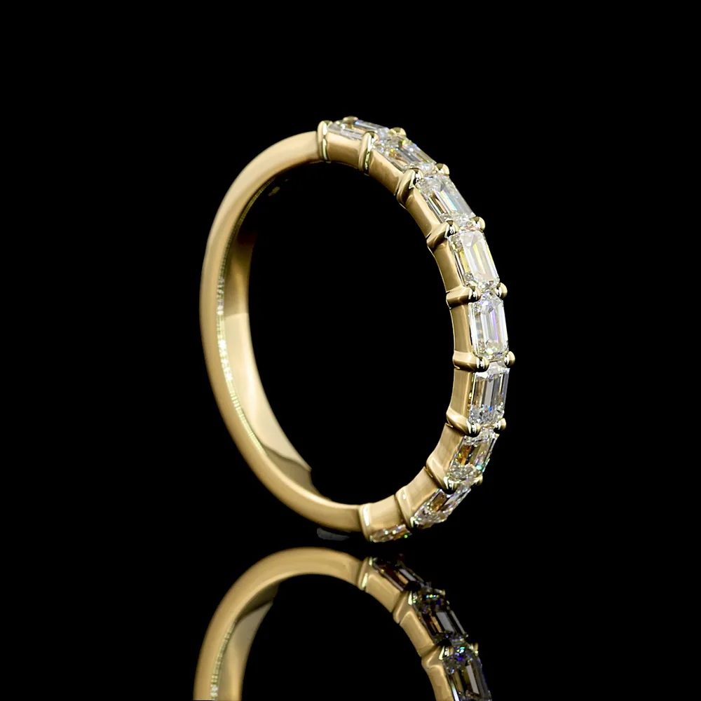14K Yellow Gold Half Eternity Band with East-West Set Emerald Cut Lab Diamonds - 0.93 Carat Total Weight, E-F Color, VS Clarity - Covaloro Fine Jewelry - Image 3
