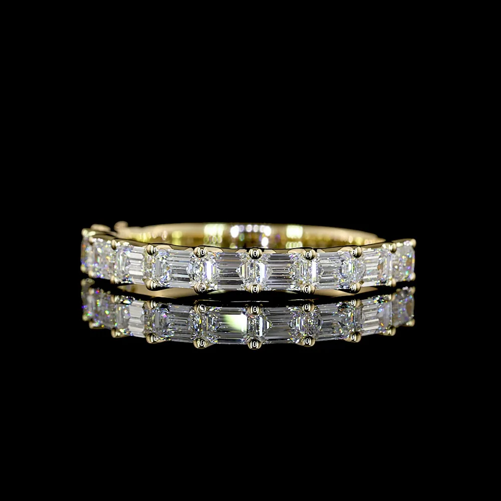 14K Yellow Gold Half Eternity Band with East-West Set Emerald Cut Lab Diamonds - 1.14 Carat Total Diamond Weight - Covaloro Fine Jewelry