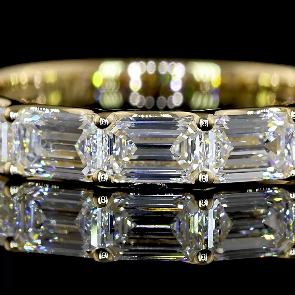 14K Yellow Gold Half Eternity Band with East-West Set Emerald Cut Lab Diamonds - 1.95 Carats Total Diamond Weight - Covaloro Fine Jewelry - Image 2
