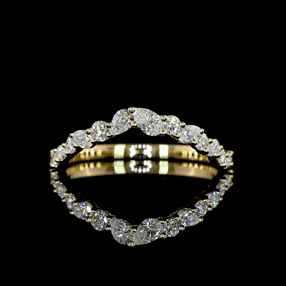14K Yellow Gold Half Eternity Band with Inclined Pear Shape and Brilliant Cut Lab Diamonds - 0.45 Carats Total Diamond Weight - Covaloro Fine Jewelry