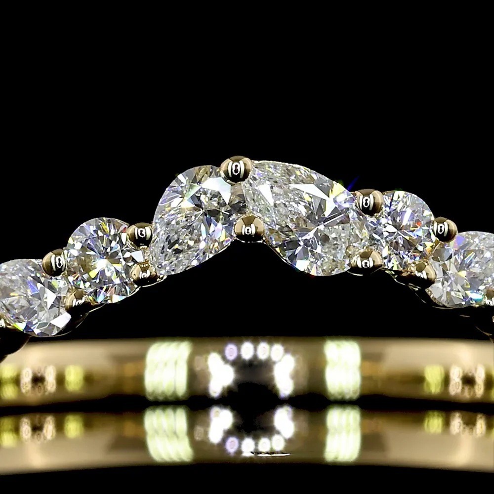 14K Yellow Gold Half Eternity Band with Inclined Pear Shape and Brilliant Cut Lab Diamonds - 0.45 Carats Total Diamond Weight - Covaloro Fine Jewelry - Image 2