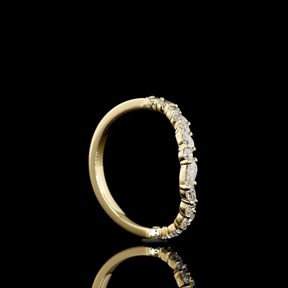 14K Yellow Gold Half Eternity Band with Inclined Pear Shape and Brilliant Cut Lab Diamonds - 0.45 Carats Total Diamond Weight - Covaloro Fine Jewelry - Image 3
