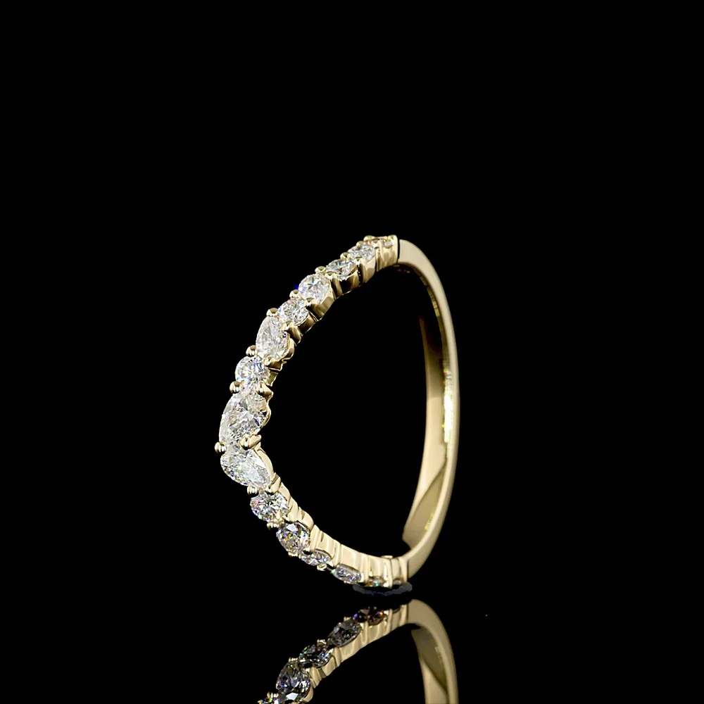 14K Yellow Gold Half Eternity Band with Inclined Pear Shape and Brilliant Cut Lab Diamonds - 0.45 Carats Total Diamond Weight - Covaloro Fine Jewelry - Image 4