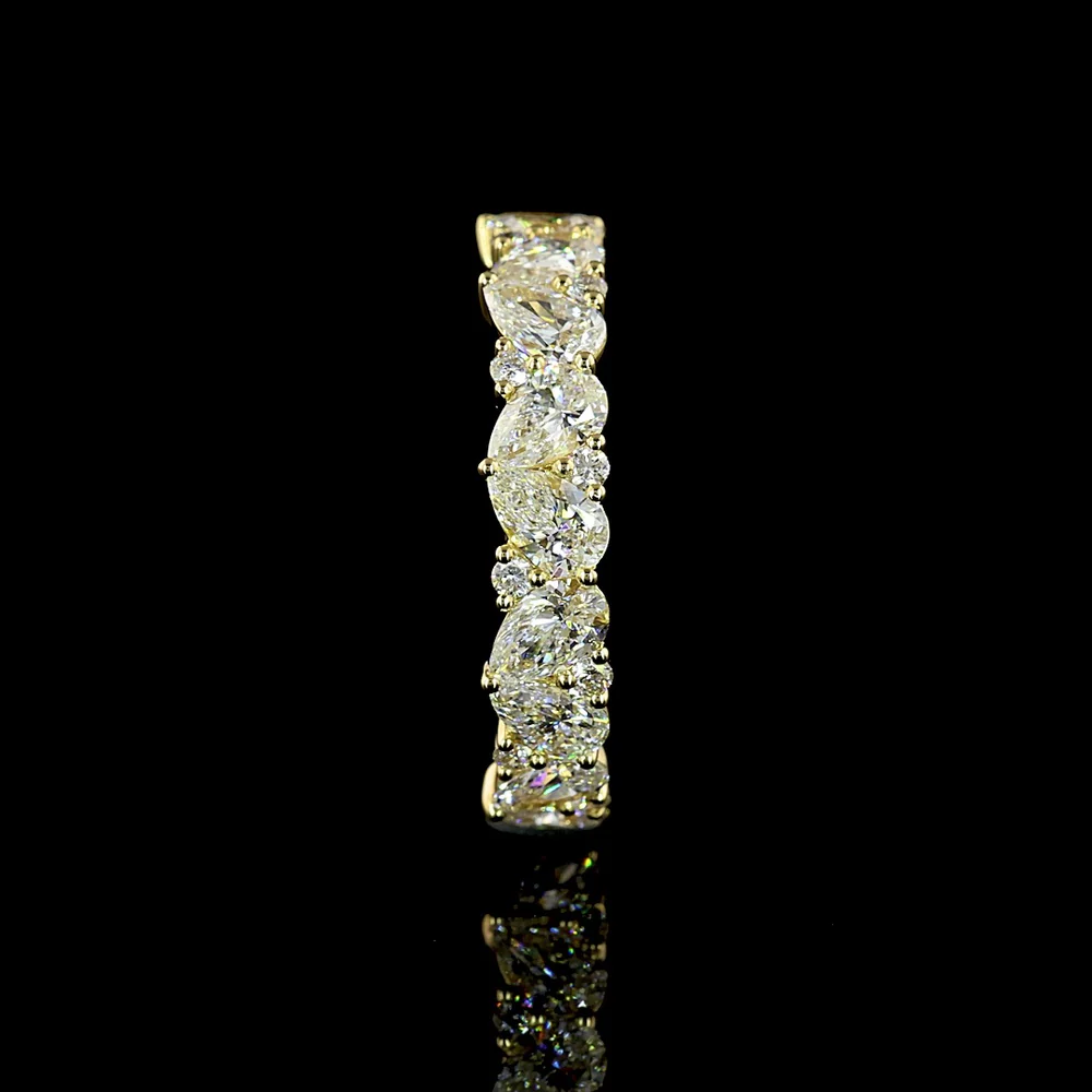 14K Yellow Gold Half Eternity Band with Inclined Pear Shape and Brilliant Cut Lab Diamonds - 1.57 Carat Total Diamond Weight - Covaloro Fine Jewelry - Image 3