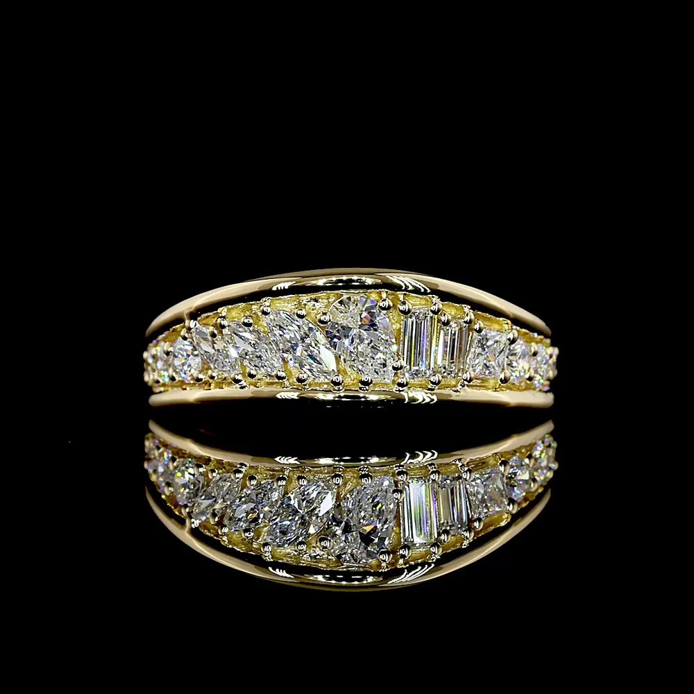 14K Yellow Gold Half Eternity Band with Mixed Shape Pear, Marquise, Princess, and Baguette Lab Diamonds - 0.57 Carats Total Diamond Weight - Covaloro Fine Jewelry