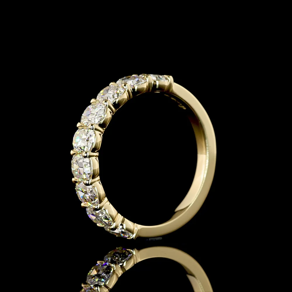 14K Yellow Gold Half Eternity Band with North-South Antique Cushion Cut Lab Diamonds - 2.09 Carat Total Weight, E-F Color VS1 Clarity - Covaloro Fine Jewelry - Image 4