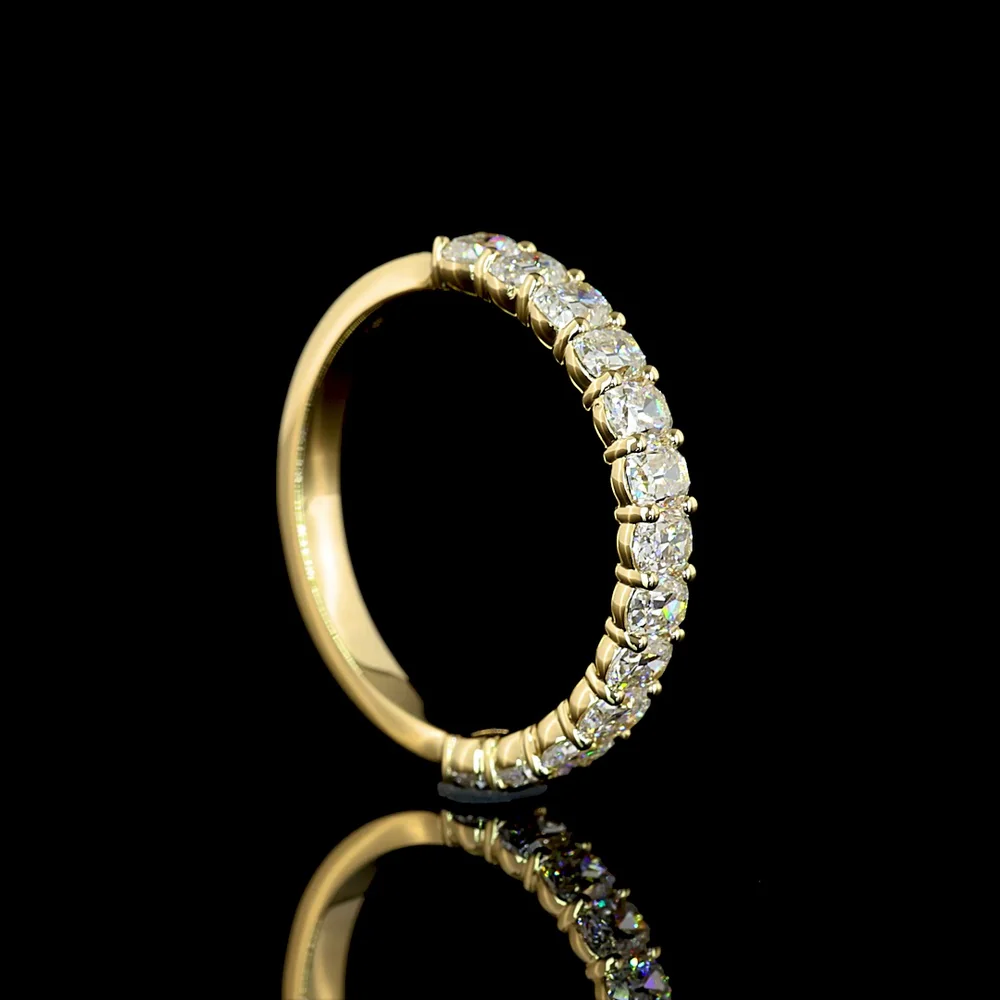 14K Yellow Gold Half Eternity Band with Prong Set Antique Cushion Cut Lab Diamonds - 1.21 Carat Total Diamond Weight - Covaloro Fine Jewelry - Image 3