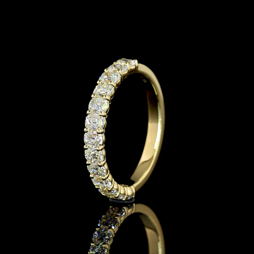 14K Yellow Gold Half Eternity Band with Prong Set Antique Cushion Cut Lab Diamonds - 1.21 Carat Total Diamond Weight - Covaloro Fine Jewelry - Image 4