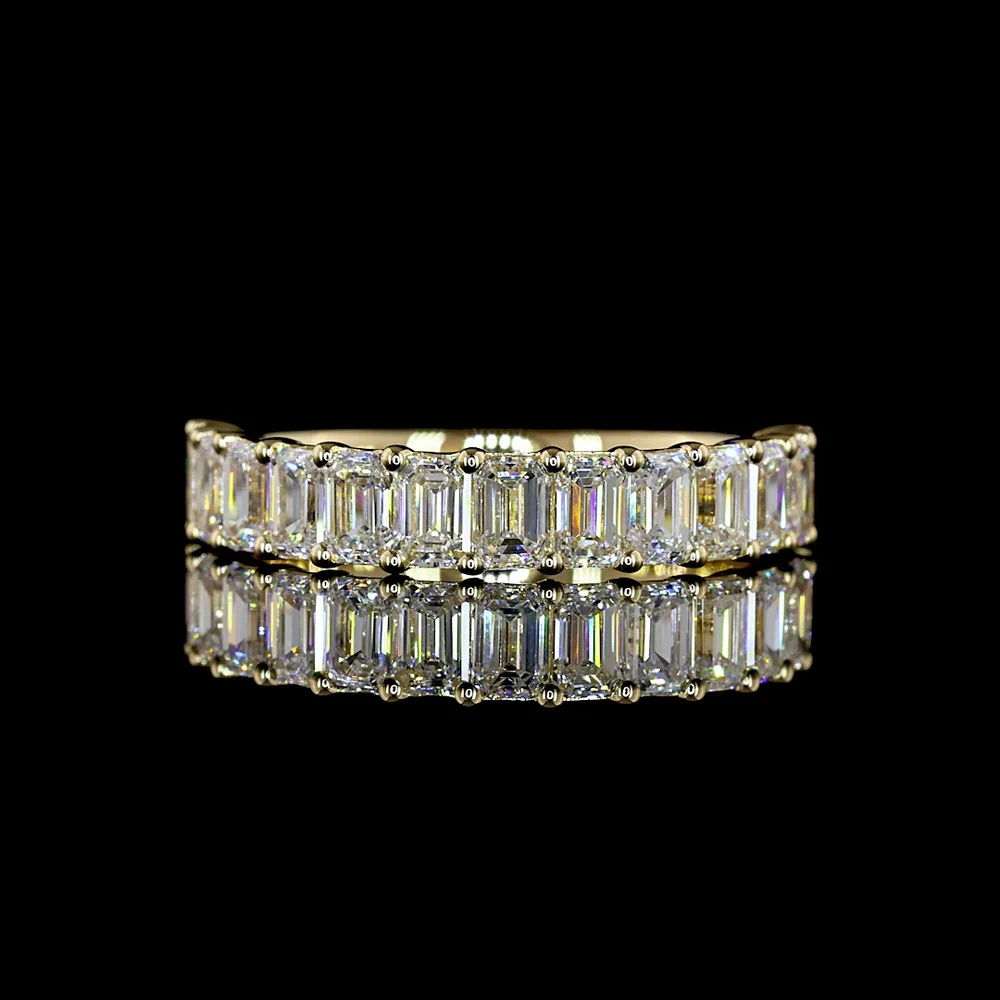 14K Yellow Gold Half Eternity Band with Prong Set Emerald Cut Lab Diamonds - 1.57 Carat Total Diamond Weight (E-F Color, VS1 Clarity) - Covaloro Fine Jewelry