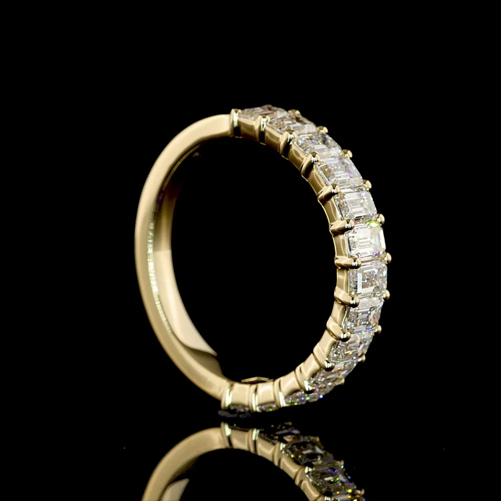 14K Yellow Gold Half Eternity Band with Prong Set Emerald Cut Lab Diamonds - 1.57 Carat Total Diamond Weight (E-F Color, VS1 Clarity) - Covaloro Fine Jewelry - Image 3