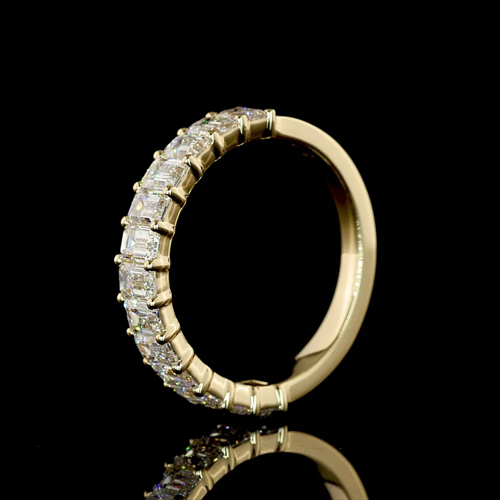 14K Yellow Gold Half Eternity Band with Prong Set Emerald Cut Lab Diamonds - 1.57 Carat Total Diamond Weight (E-F Color, VS1 Clarity) - Covaloro Fine Jewelry - Image 4